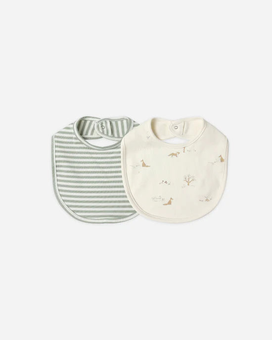 Quincy Mae - 2 Pack Jersey Snap Bib - Fox Land & Fern Stripe