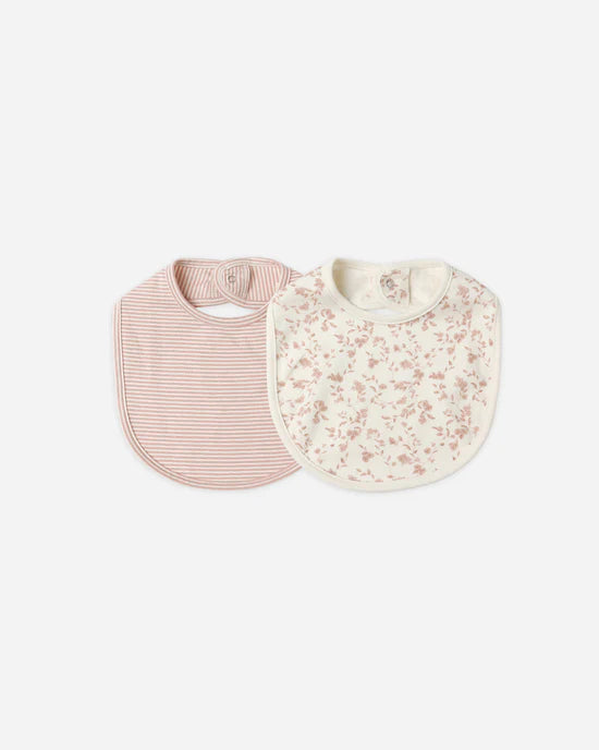 Quincy Mae - 2 Pack Jersey Snap Bib - French Garden & Rose Micro Stripe