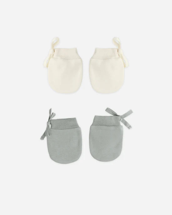 Quincy Mae - Set Of 2 No Scratch Mittens - Steel Blue & Natural