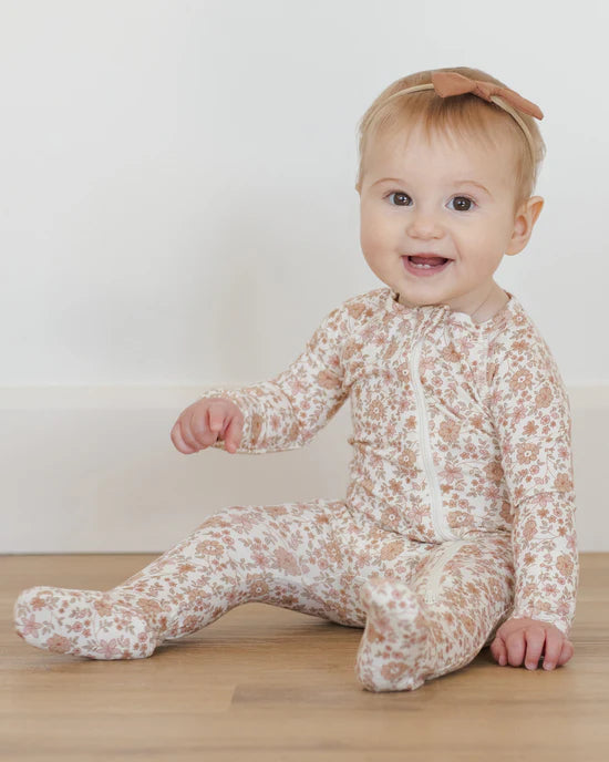 Quincy Mae - Bamboo Zip Footie - Bloom