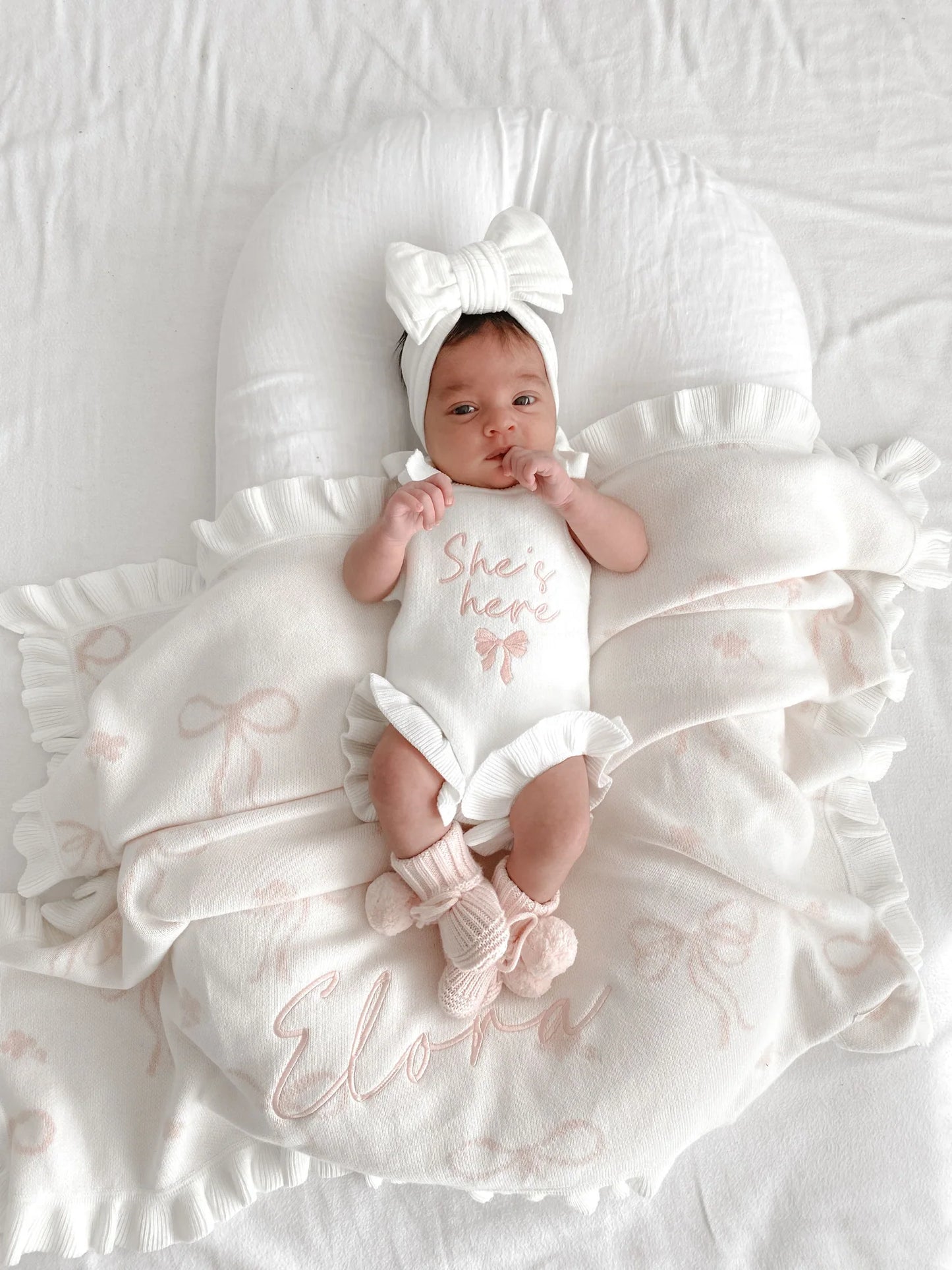 Petite + Co - Gia Cotton Ribbed Bow Headband - Milk