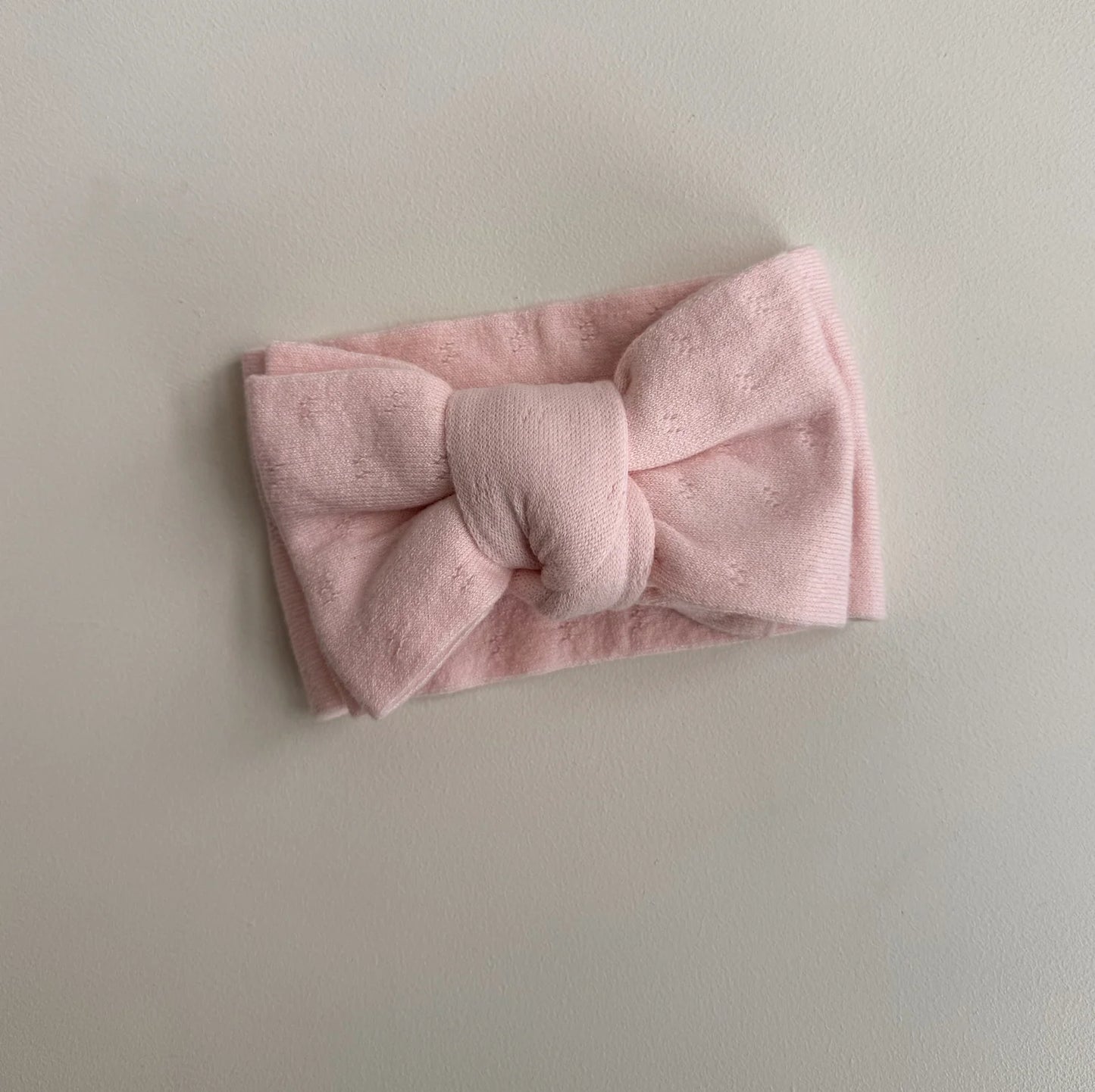 Petite + Co - Fine Pointelle Knit Bow - Baby Pink