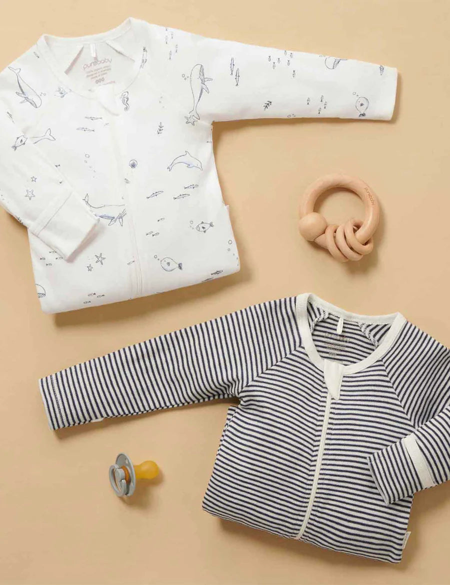 Purebaby - 2 Pack Zip Growsuit - Nautical