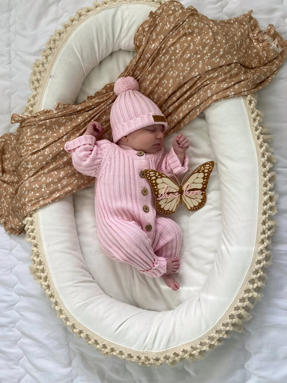 Little B's Nursery - Knitted Cotton Ribbed Romper - Pink