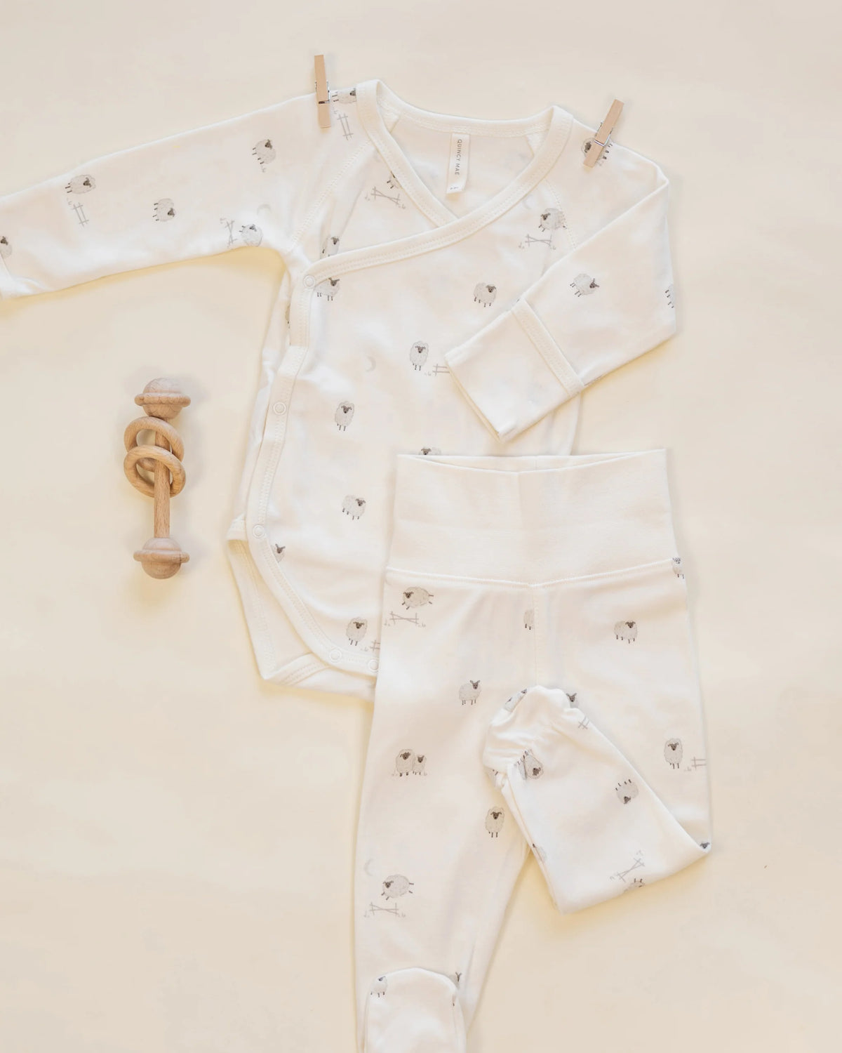 Quincy Mae - Side Snap Bodysuit + Pant Set - Sheep