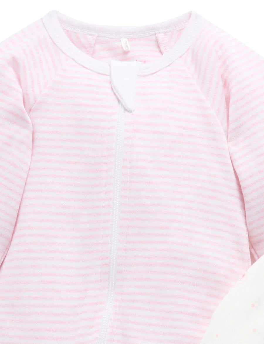 Purebaby - 2 Pack Bear Zip Growsuit - Pale Pink