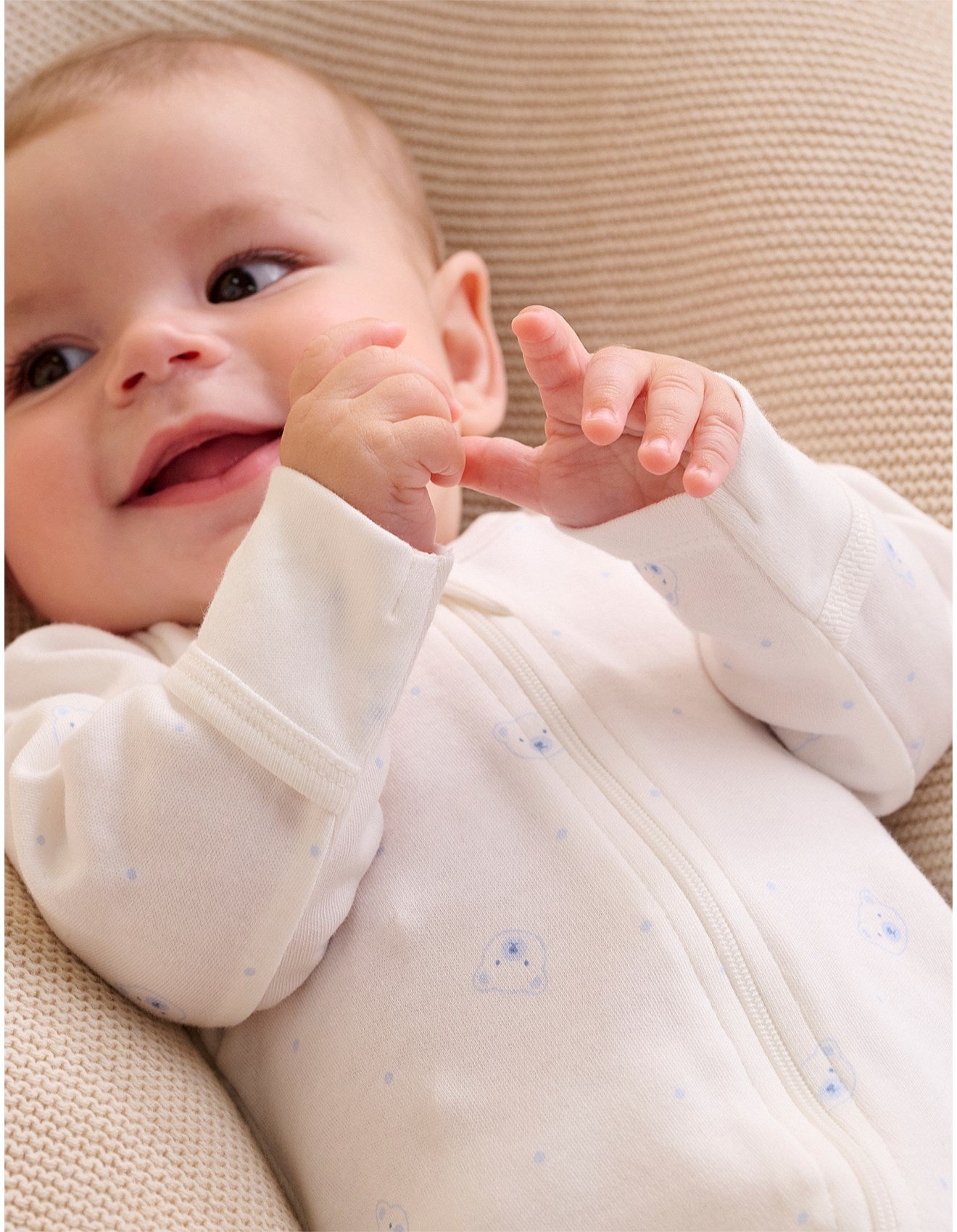 Purebaby - 2 Pack Bear Zip Growsuit - Pale Blue