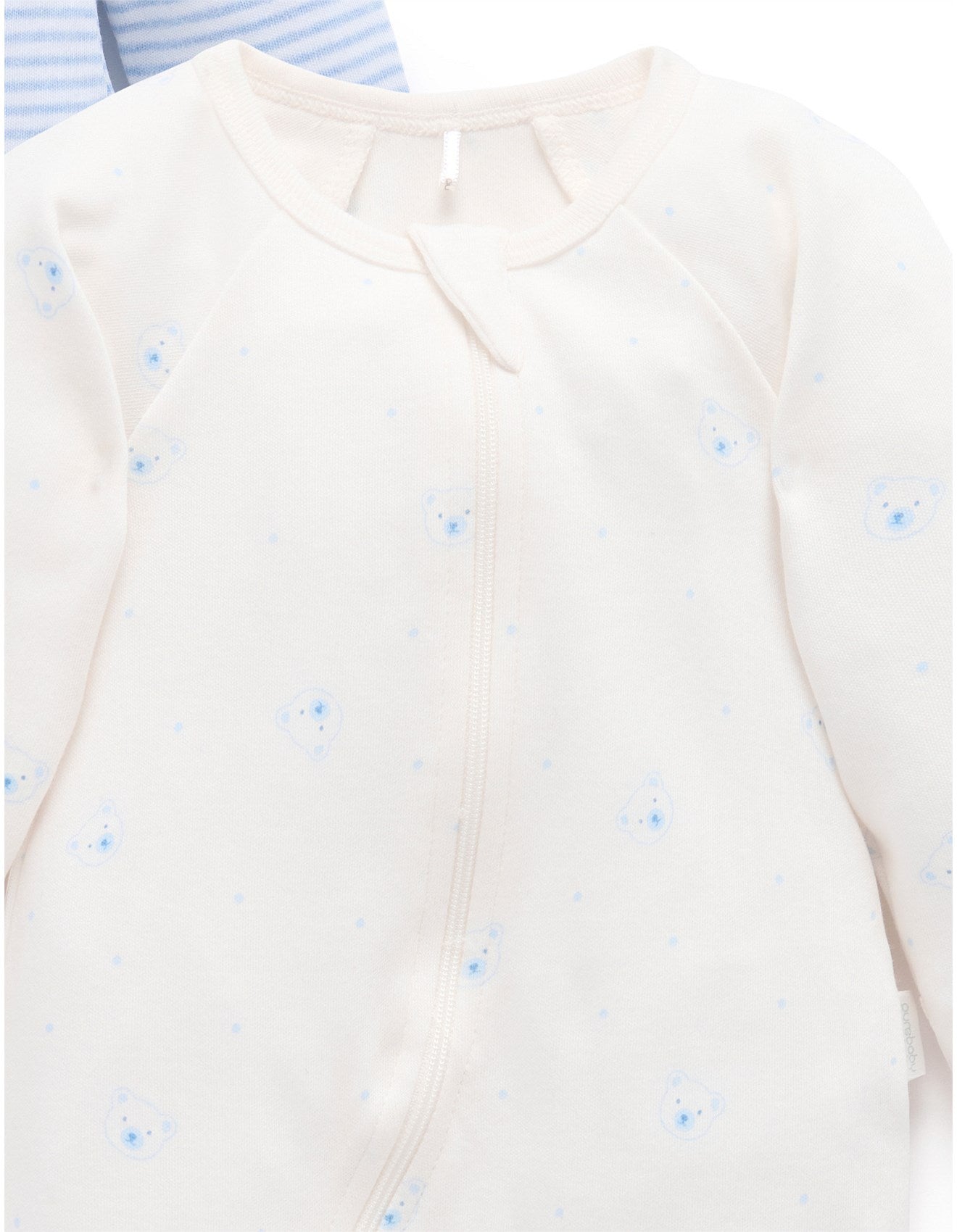 Purebaby - 2 Pack Bear Zip Growsuit - Pale Blue