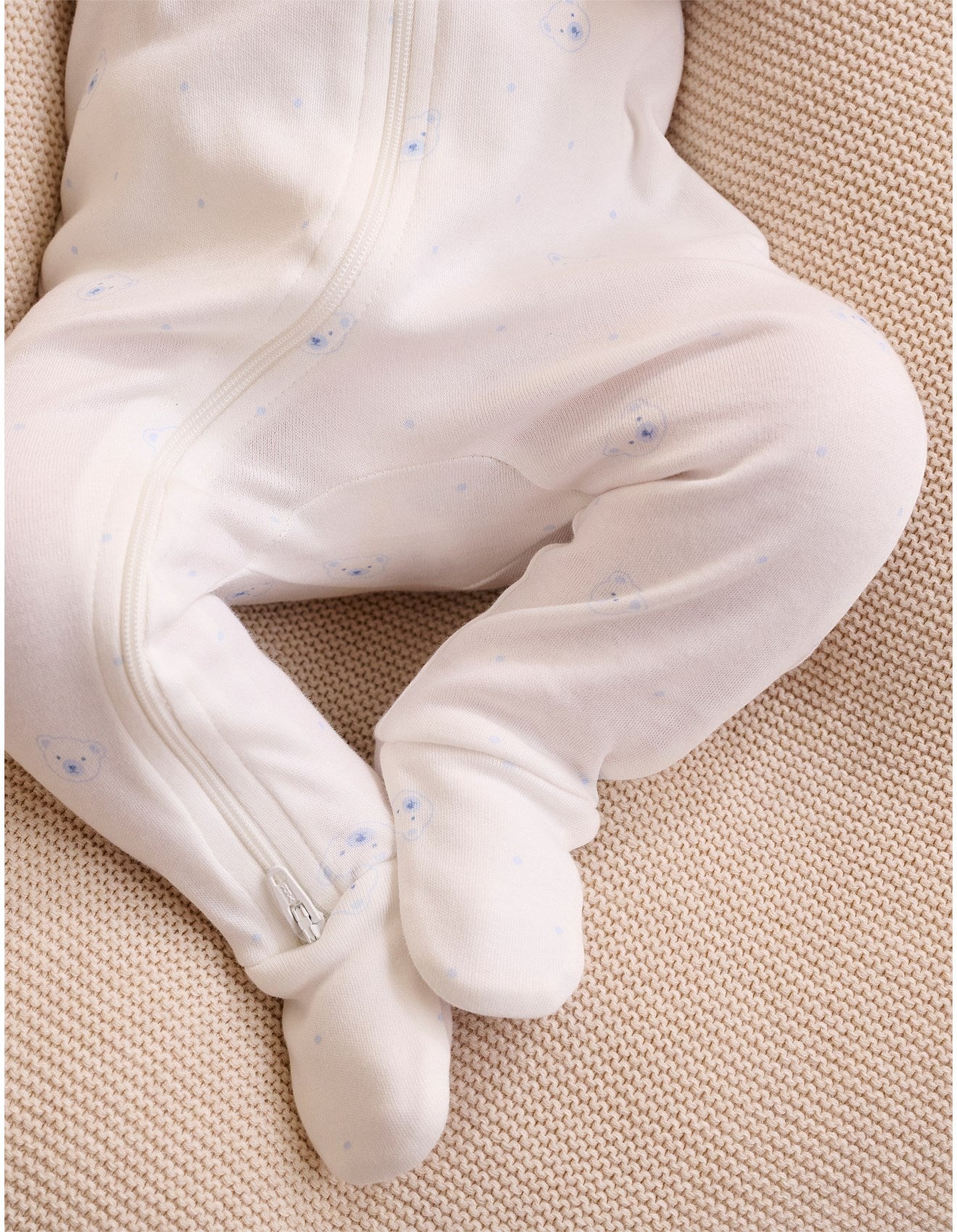Purebaby - 2 Pack Bear Zip Growsuit - Pale Blue
