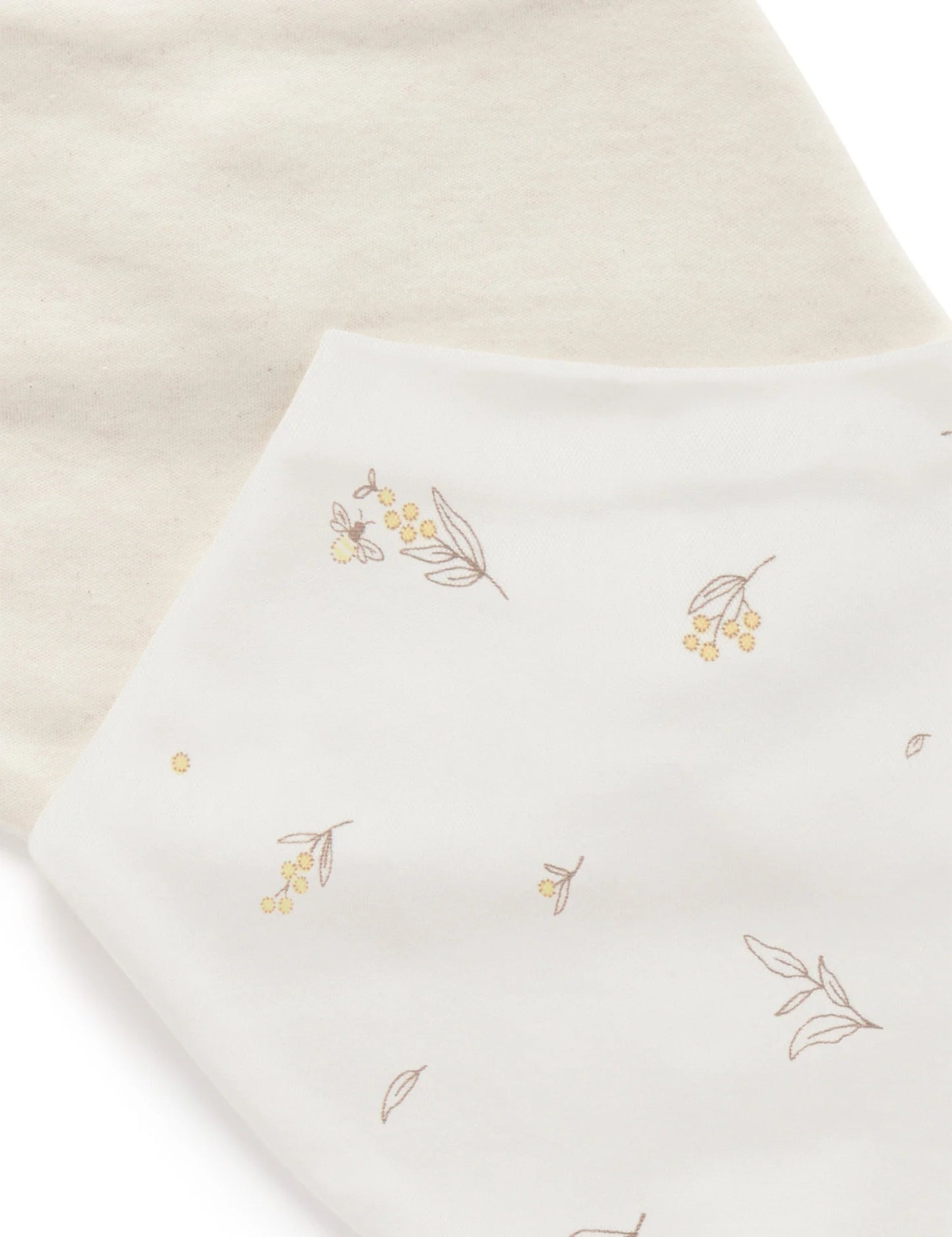 Purebaby - 2 Pack Essential Dribble Bib - Vanilla Wattle Bee