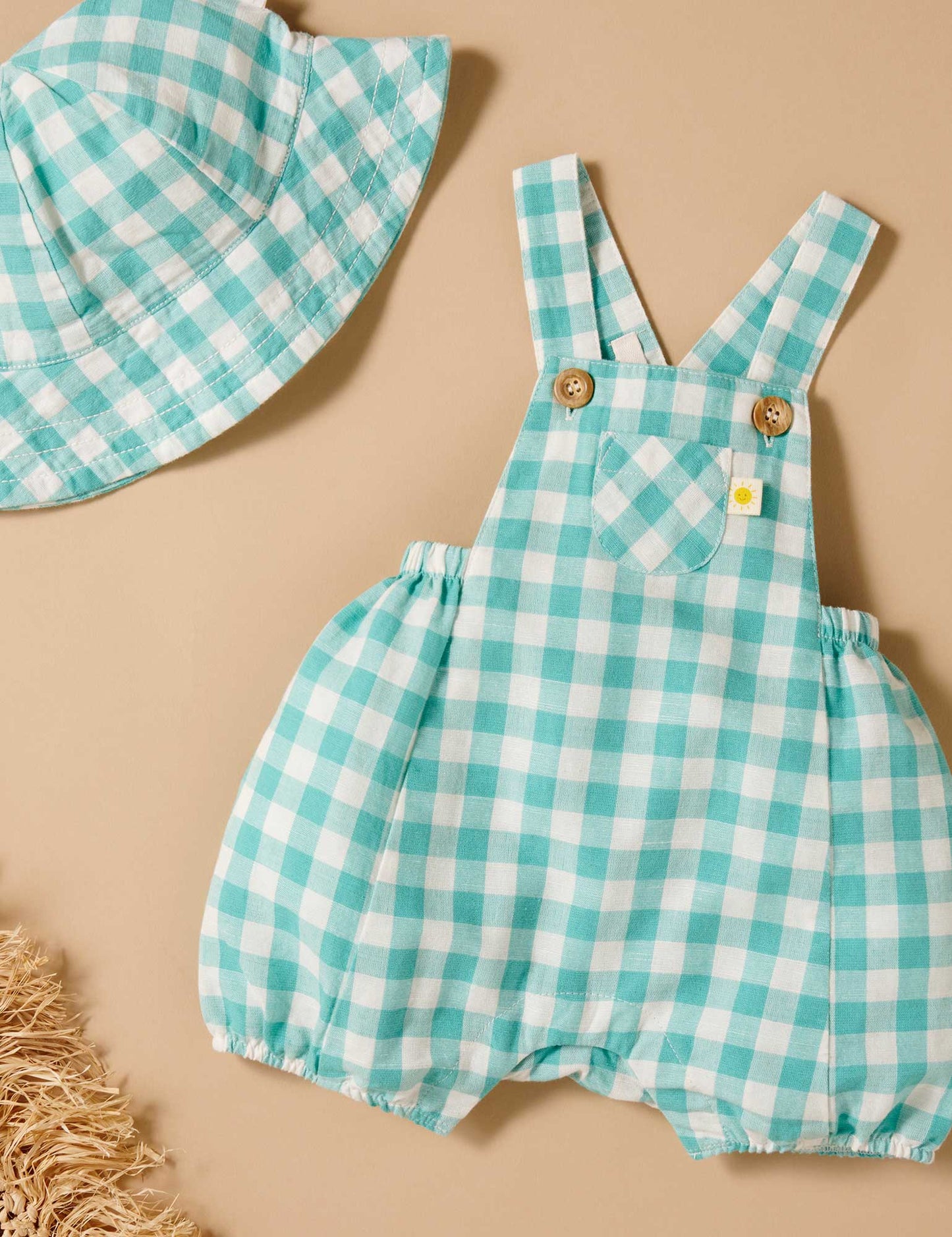 Purebaby - Linen Blend Hat - Lagoon Gingham