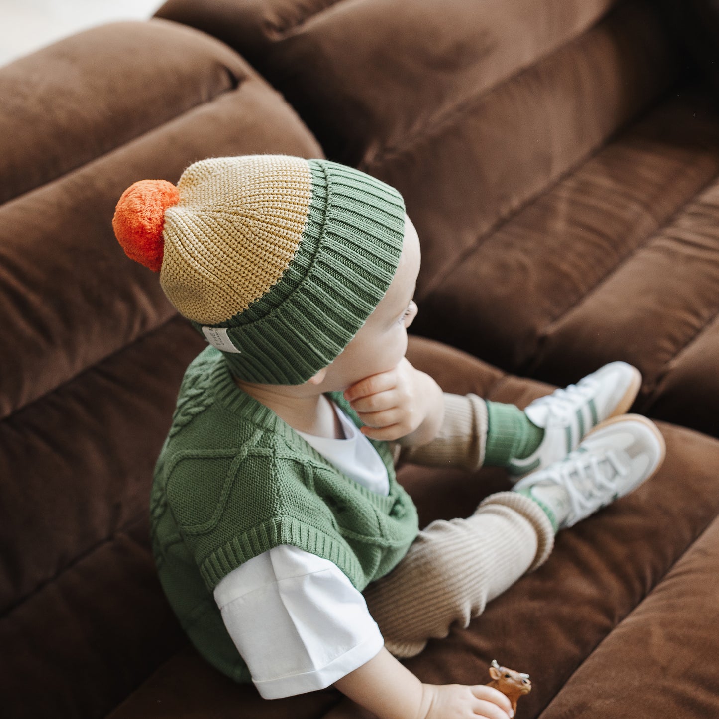The Rest - Organic Cotton Chunky Colour Block Beanie - Clover/Buttercup/Poppy