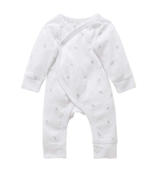 Purebaby - Premi Crossover Long Sleeve Growsuit - Pale Grey Leaf