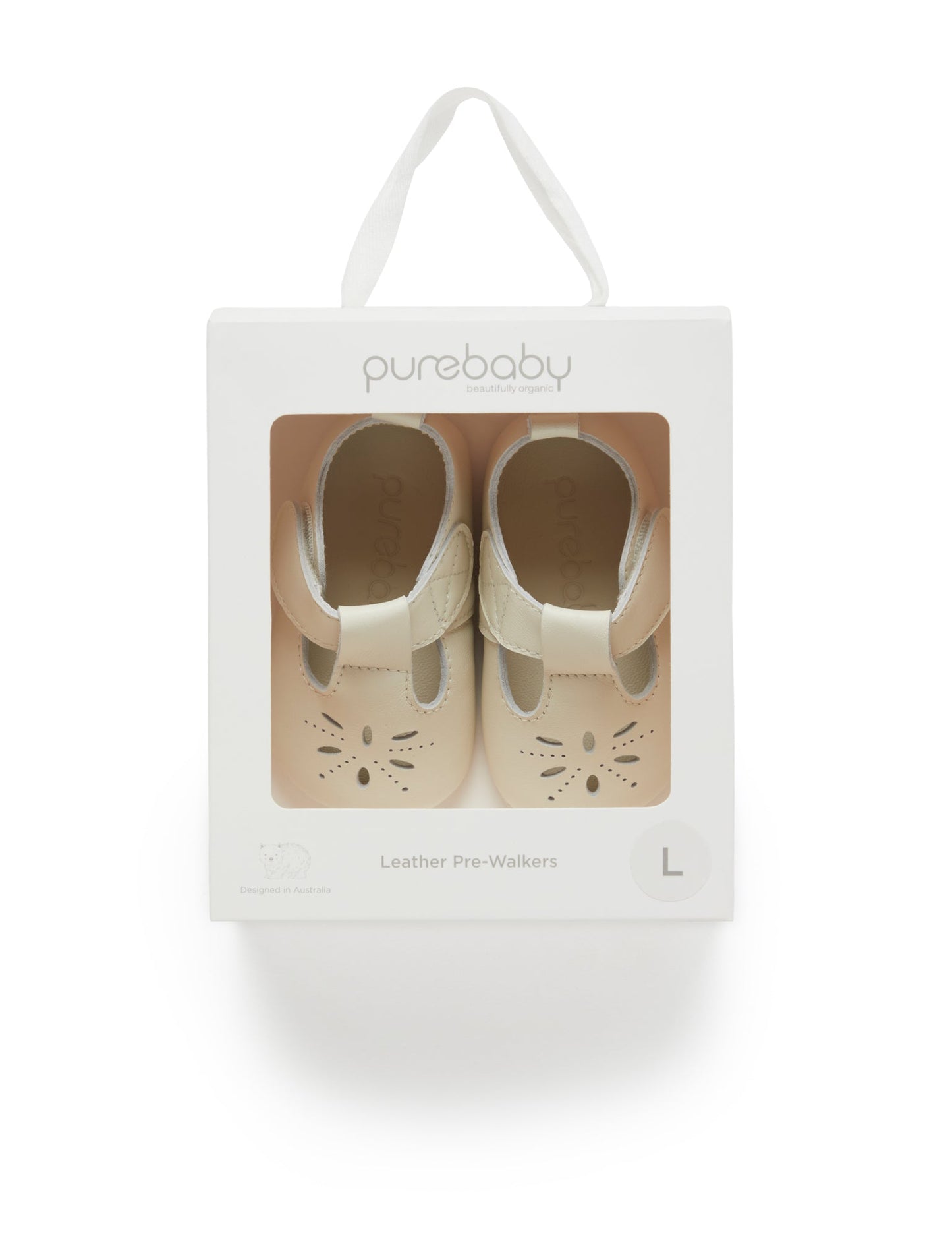 Purebaby - Leather Eyelet T-Bar - Vanilla
