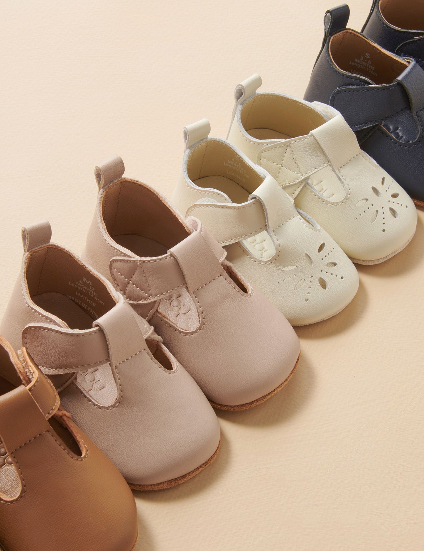 Purebaby - Leather Eyelet T-Bar - Vanilla