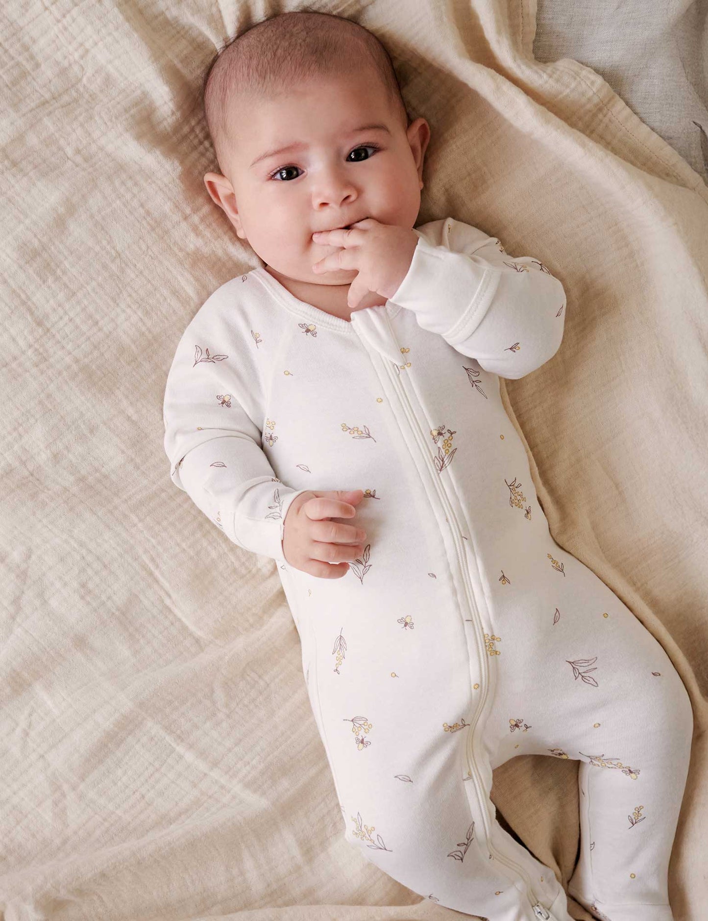 Purebaby - 2 Pack Zip Growsuit - Vanilla Wattle Bee