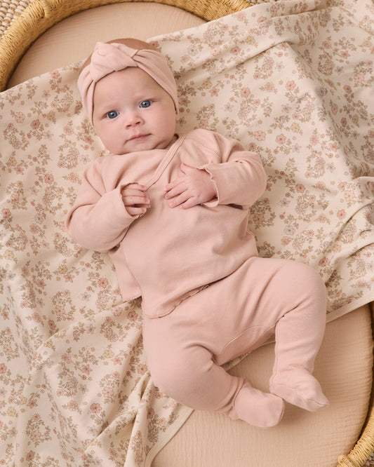 Quincy Mae - Wrap Top + Footed Pant Set - Dusty Rose