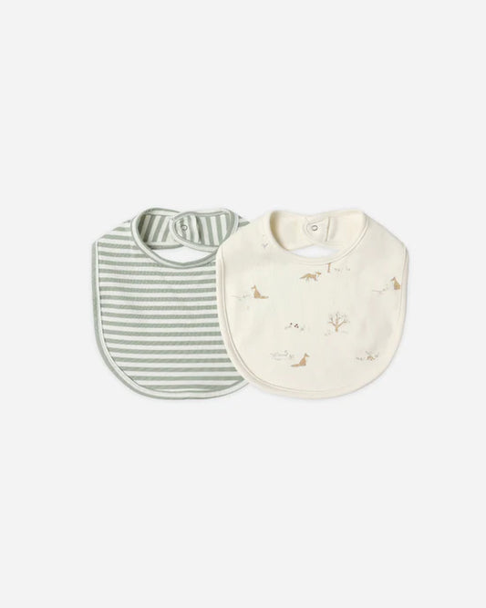 Quincy Mae - 2 Pack Jersey Snap Bib - Fox Land & Fern Stripe