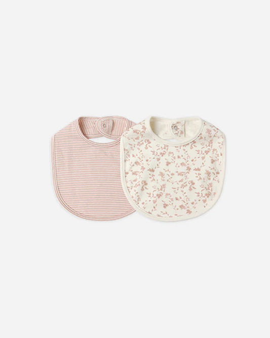 Quincy Mae - 2 Pack Jersey Snap Bib - French Garden & Rose Micro Stripe