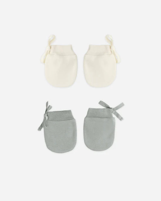 Quincy Mae - Set Of 2 No Scratch Mittens - Steel Blue & Natural