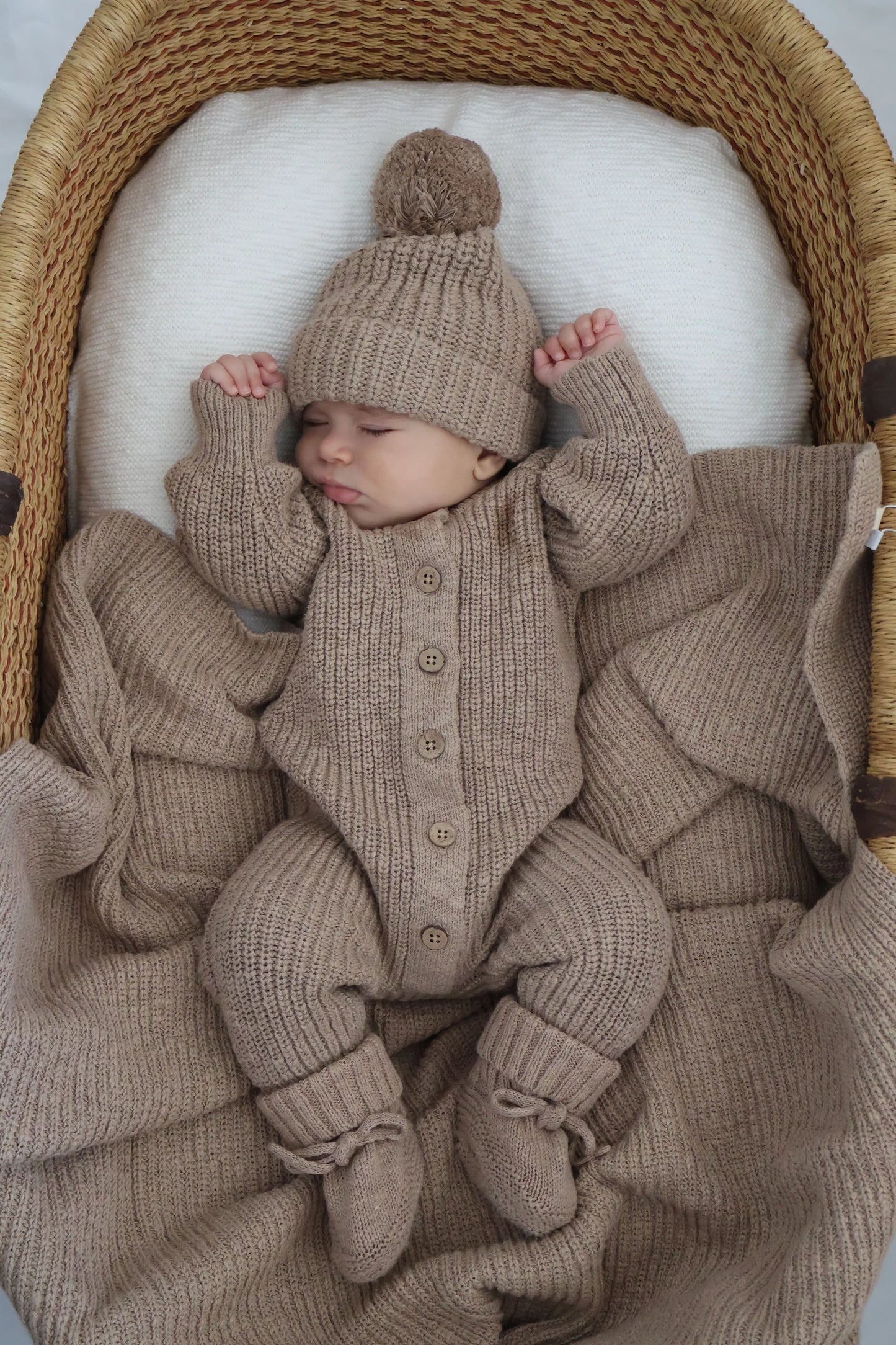 Petite + Co - Textured Cotton Long Romper - Brown
