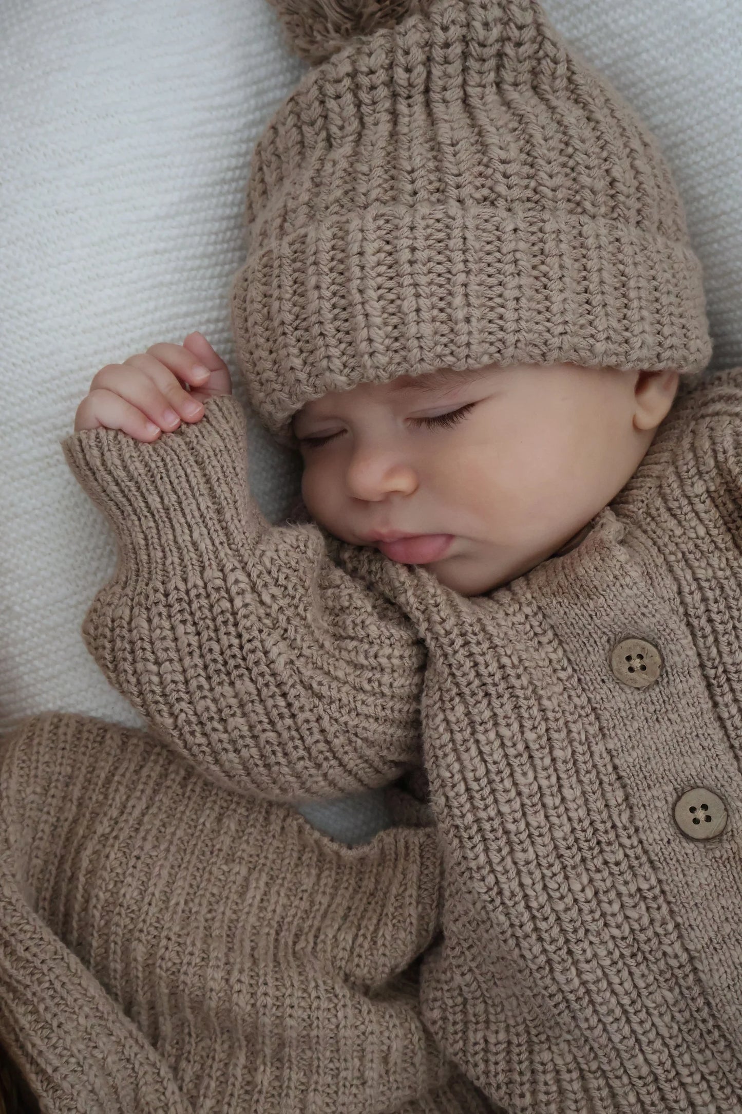 Petite + Co - Textured Cotton Long Romper - Brown