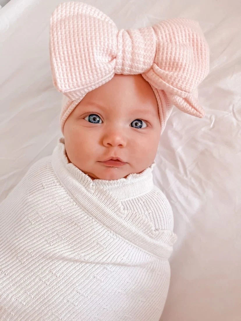 Petite + Co - Chunky Waffle Bow Headband - Baby Pink