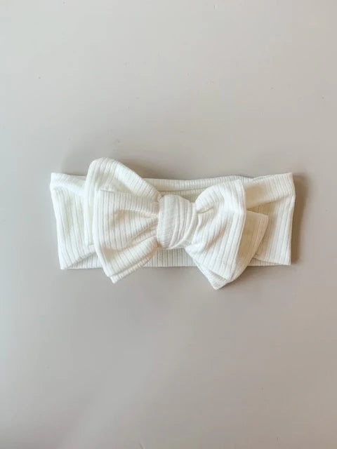 Petite + Co - Gia Cotton Ribbed Bow Headband - Milk