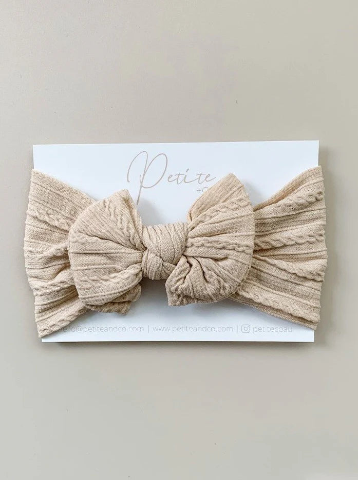Petite + Co - Knot Bow Cable Knit Headband - Wheat
