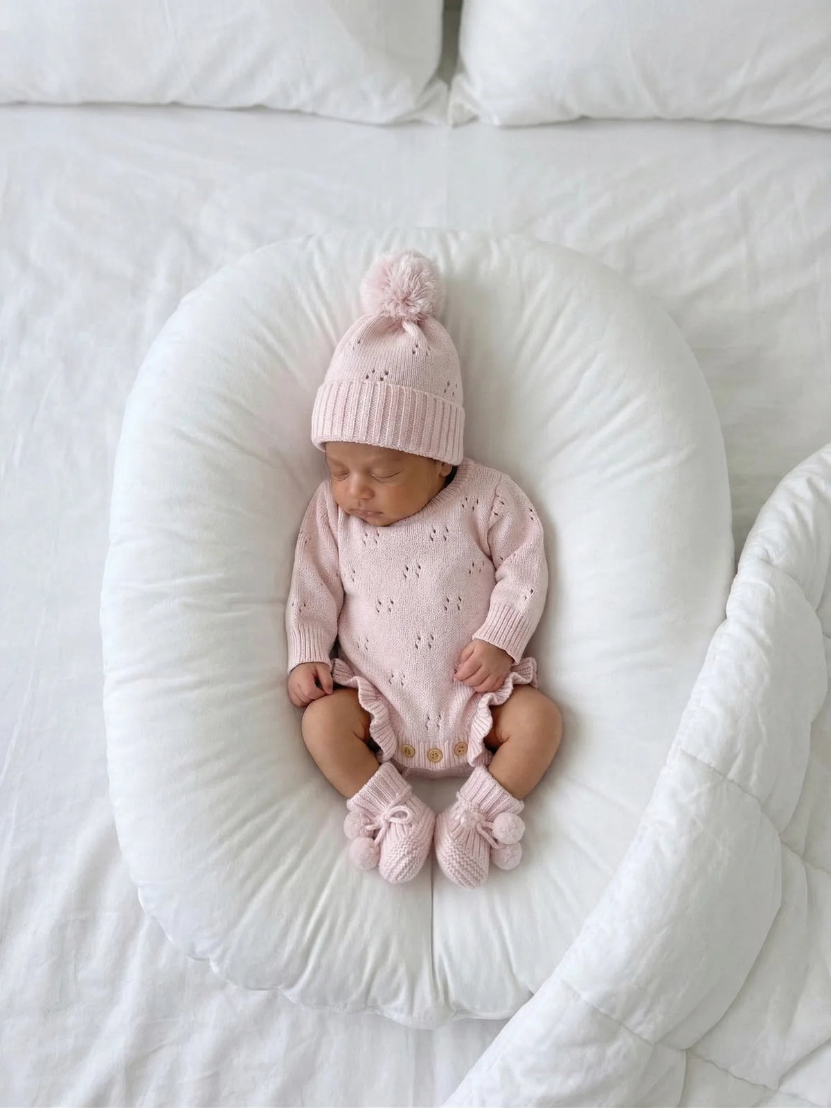 Petite + Co - Pointelle Knit Beanie - Baby Pink
