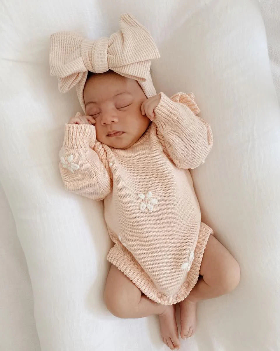 Petite + Co - Chunky Waffle Bow Headband - Beige