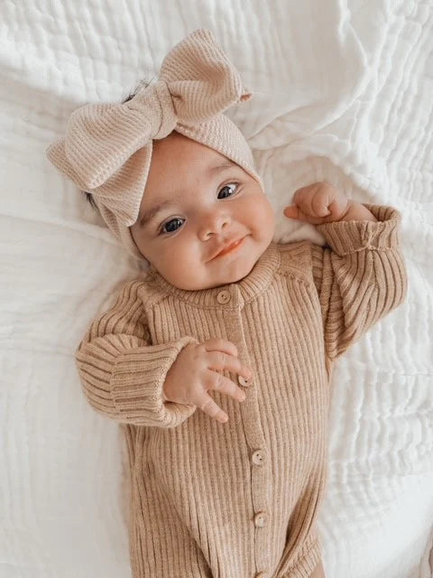 Petite + Co - Chunky Waffle Bow Headband - Beige