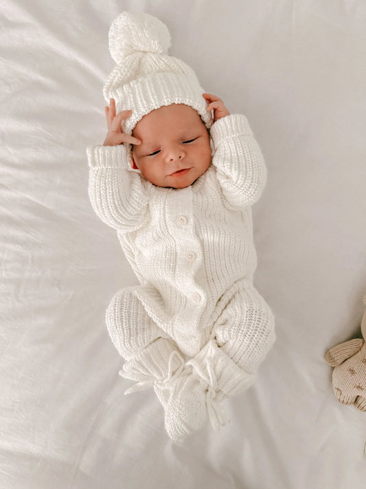 Petite + Co - Textured Cotton Long Romper - Snow