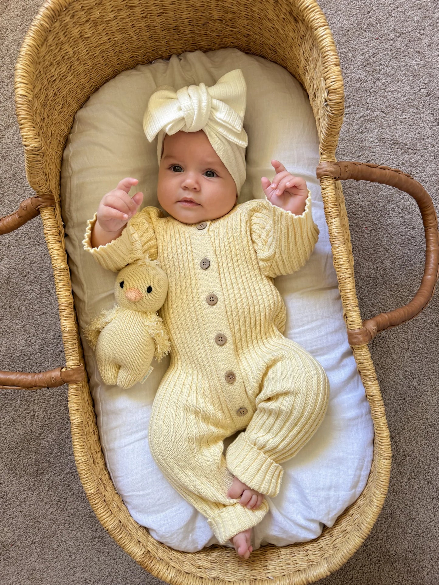 Little B's - Knitted Cotton Ribbed Romper - Yellow