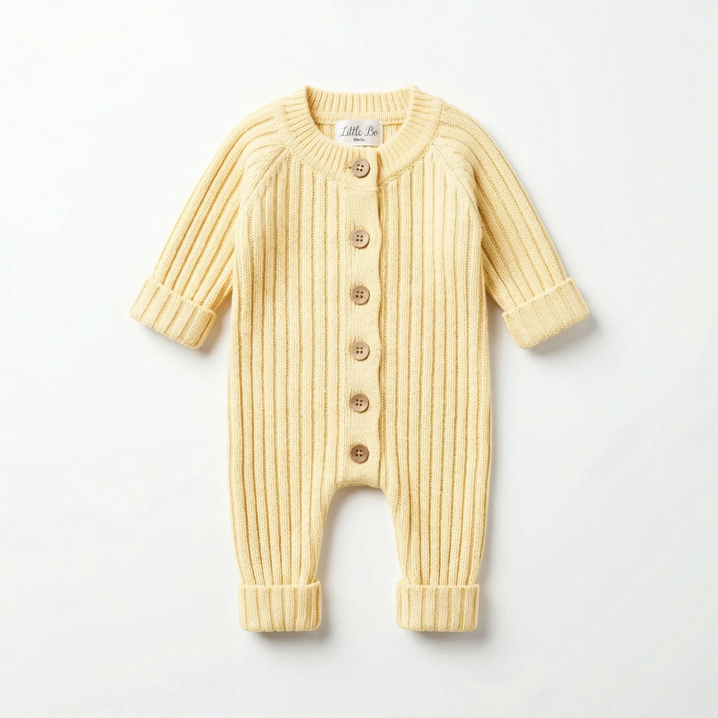 Little B's - Knitted Cotton Ribbed Romper - Yellow