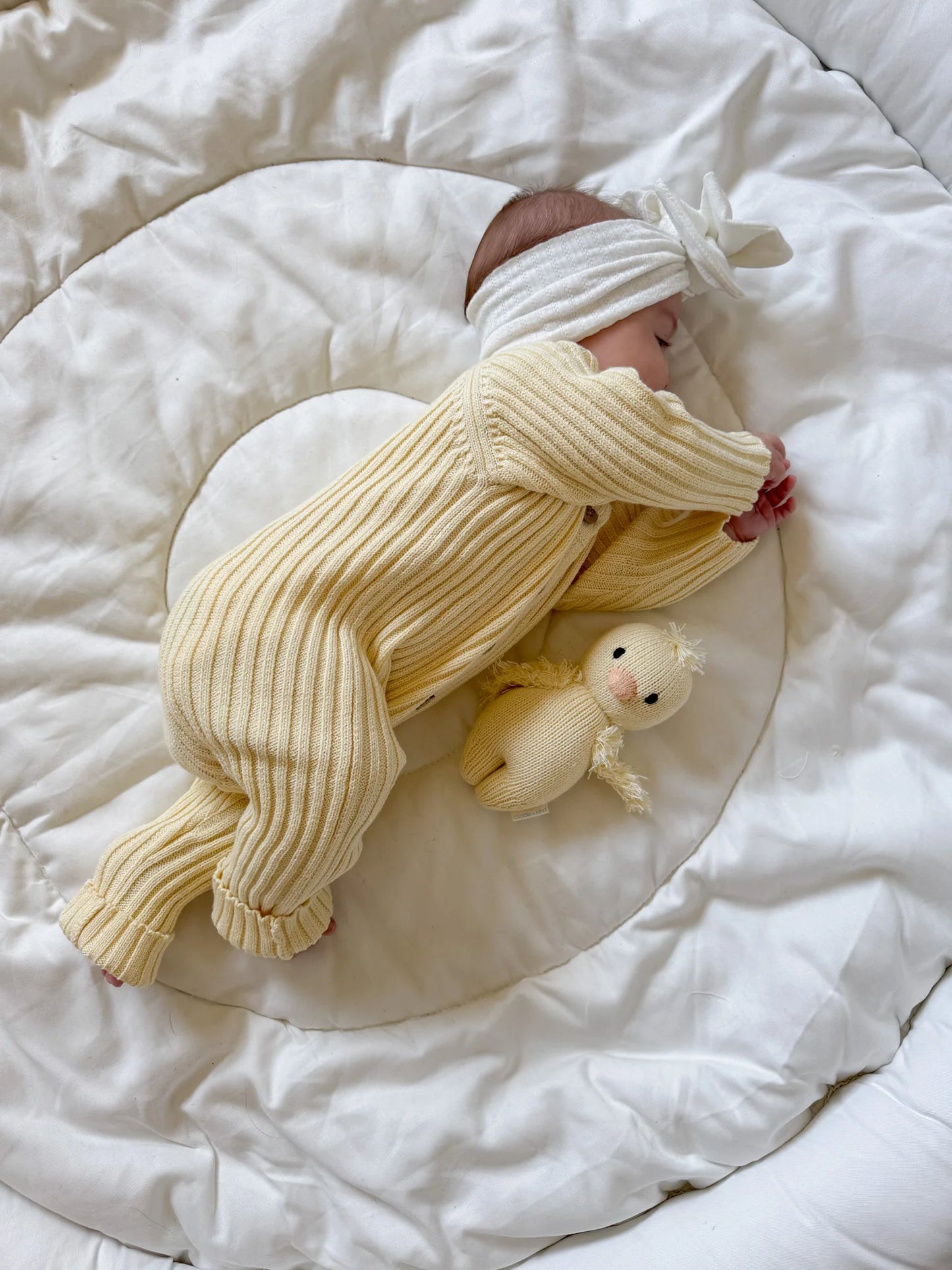 Little B's - Knitted Cotton Ribbed Romper - Yellow