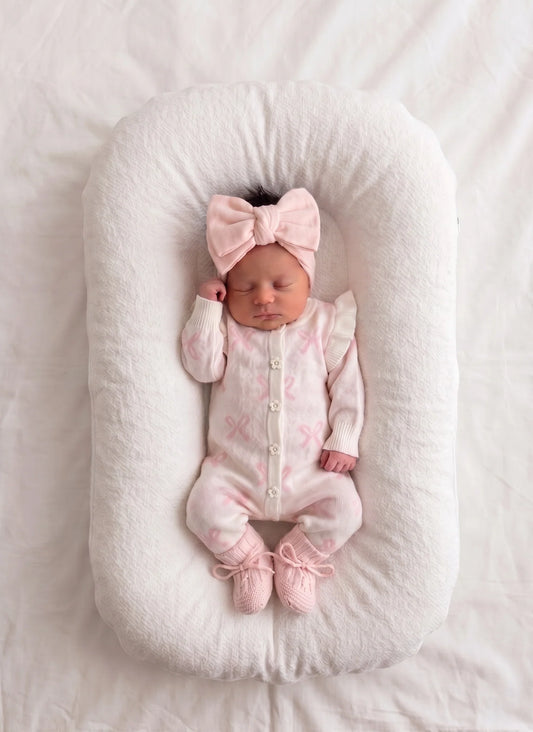 Petite + Co - Long Flutter Bow Romper - Milk