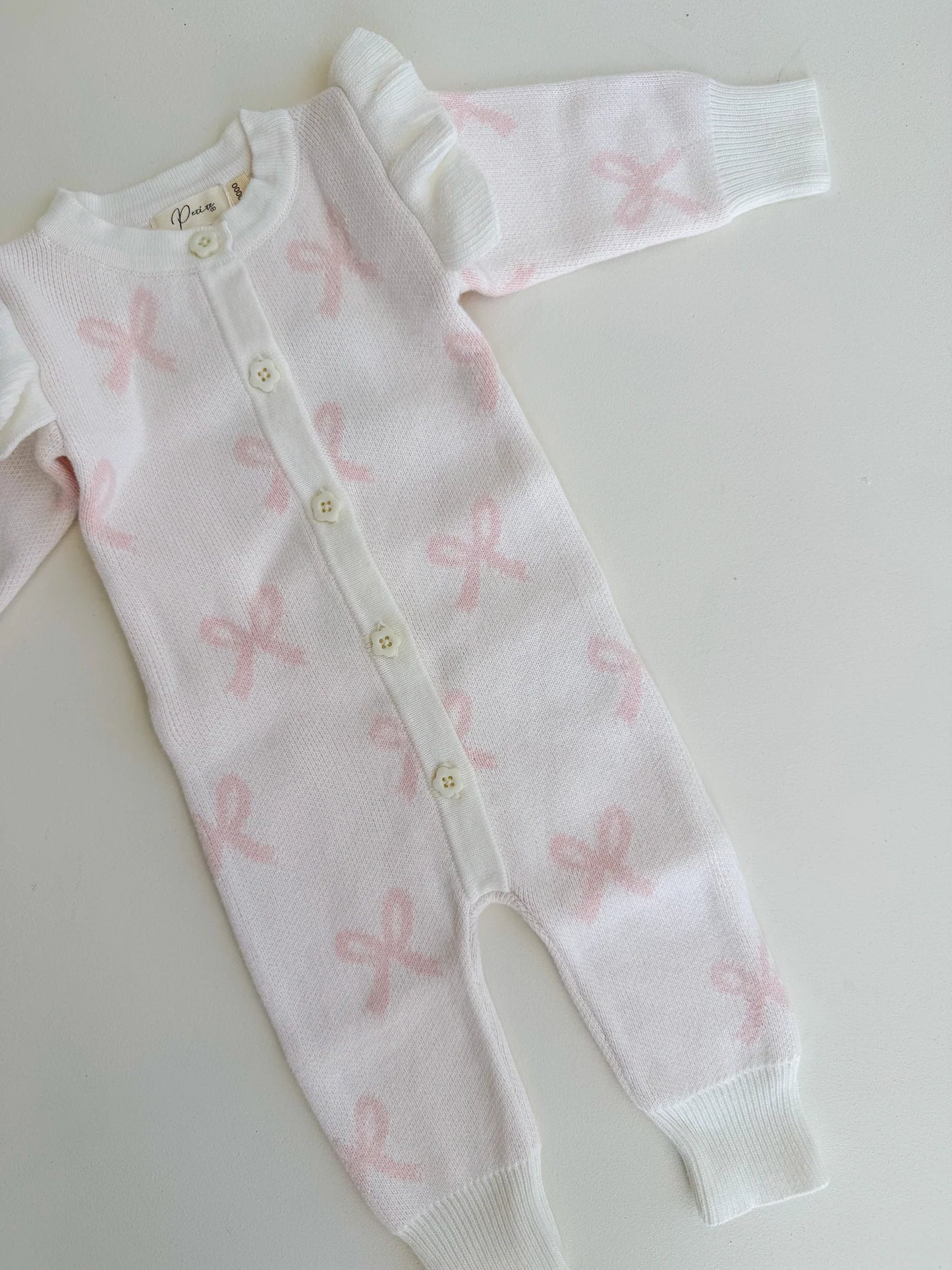 Petite + Co - Long Flutter Bow Romper - Milk