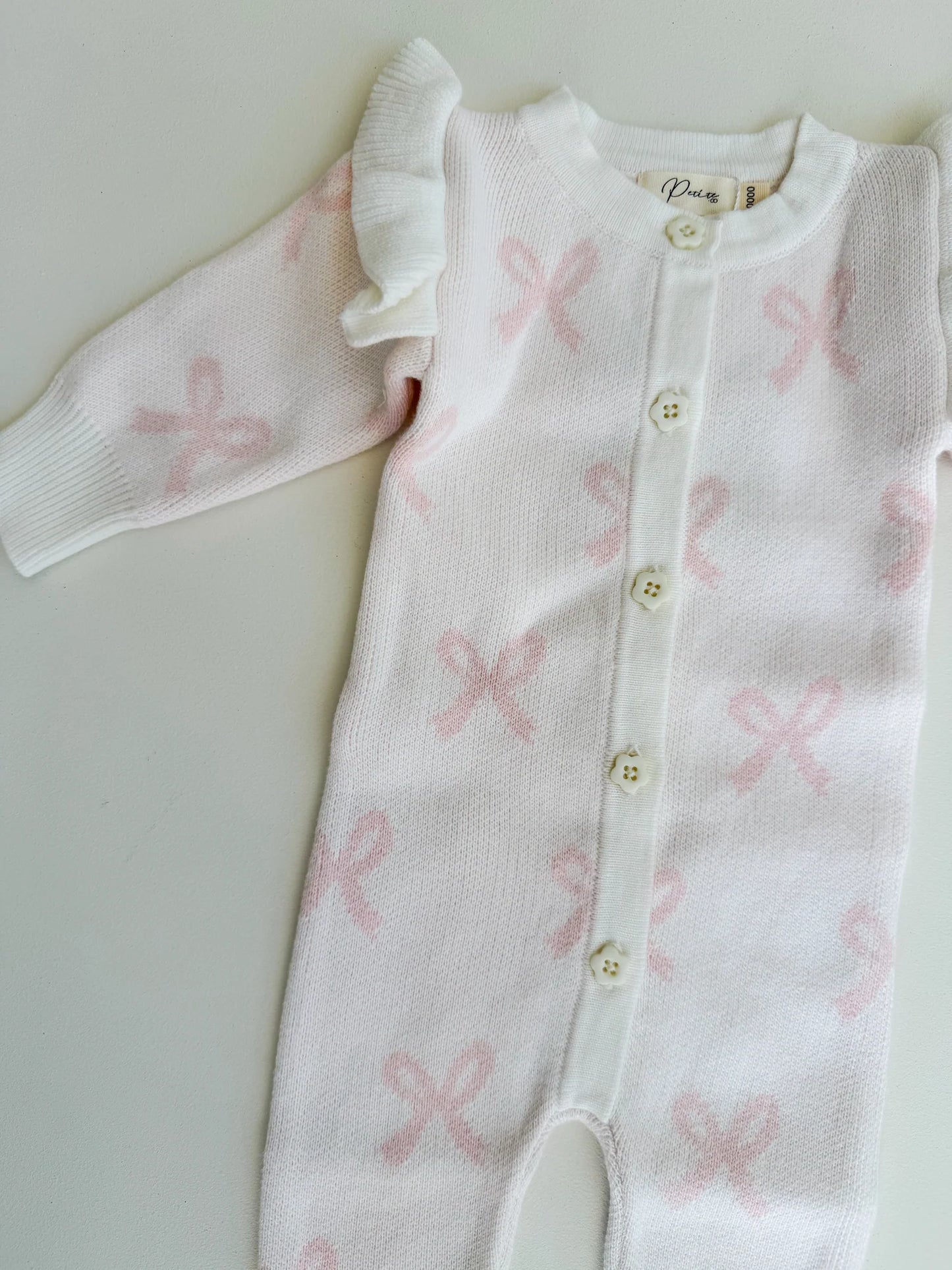Petite + Co - Long Flutter Bow Romper - Milk