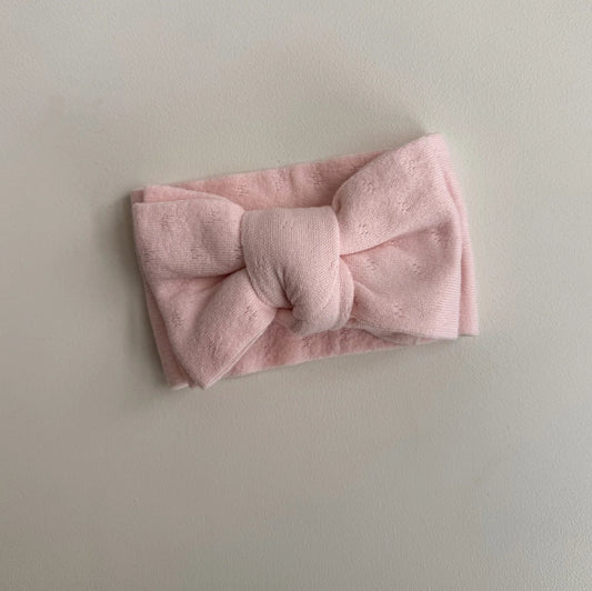 Petite + Co - Fine Pointelle Knit Bow - Baby Pink