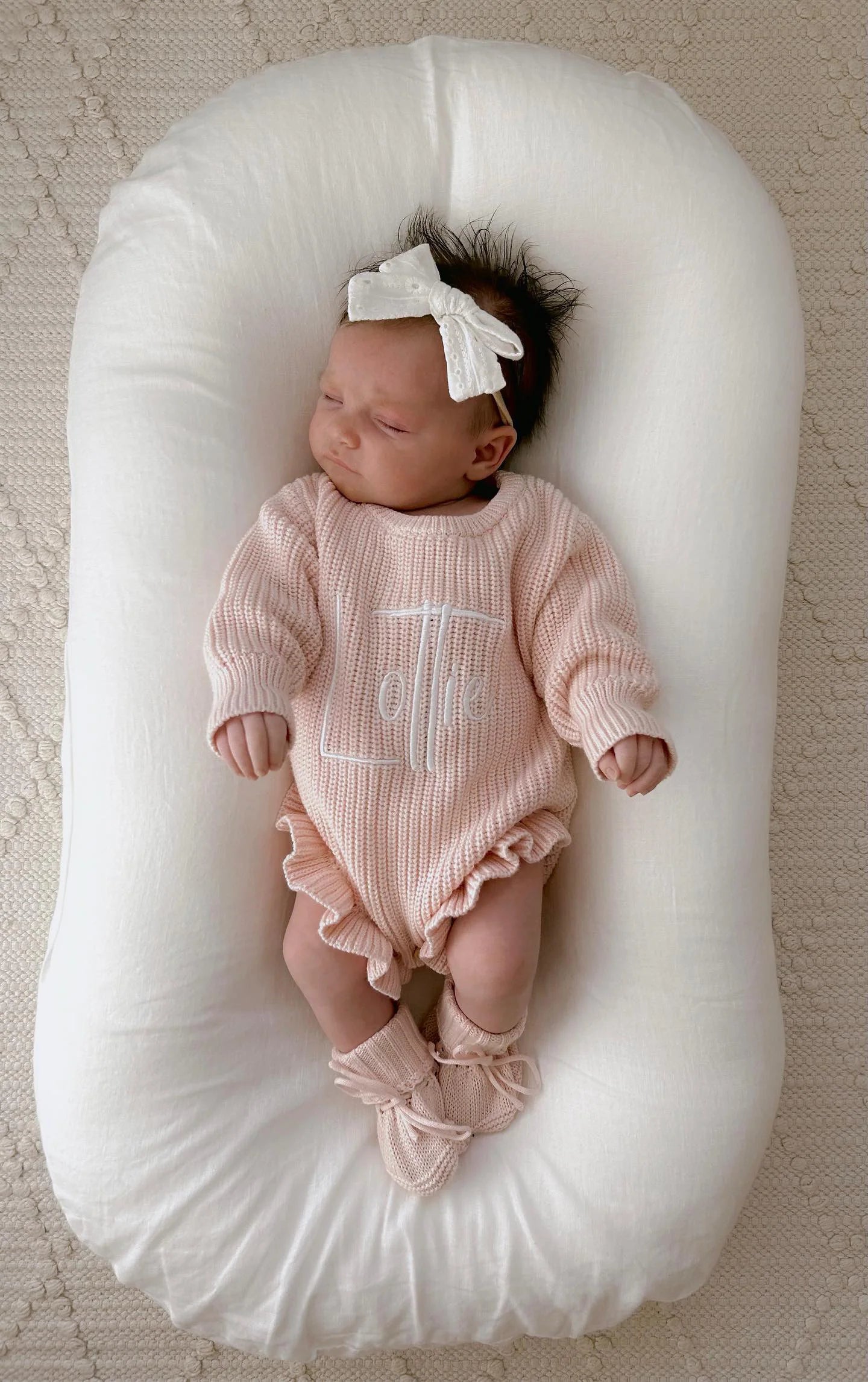 Petite + Co - Ribbed Leg Frill Romper - Baby Pink
