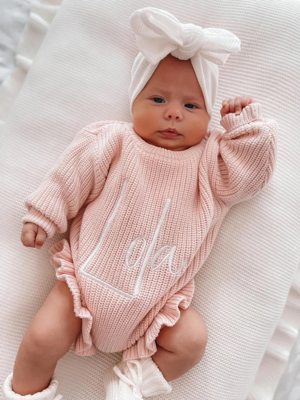 Petite + Co - Ribbed Leg Frill Romper - Baby Pink