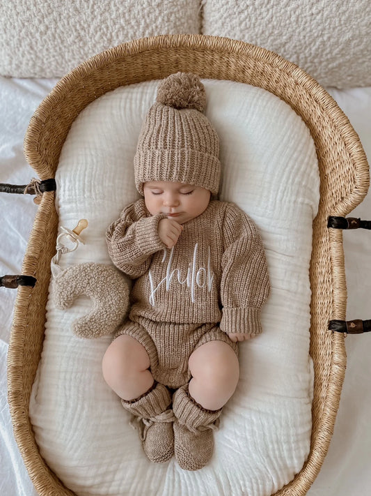Petite + Co - Chunky Textured Knit Romper - Brown