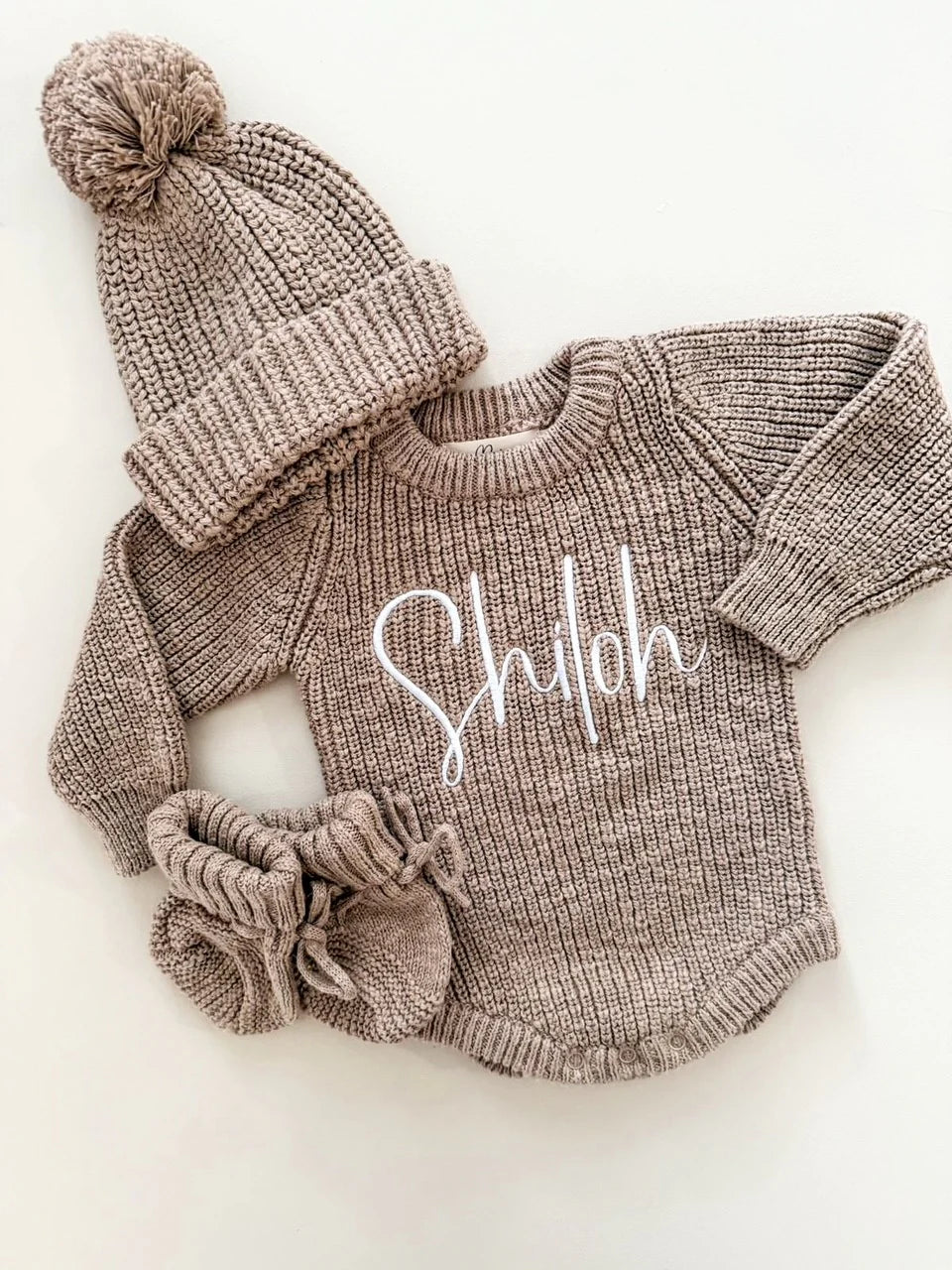 Petite + Co - Chunky Textured Knit Romper - Brown