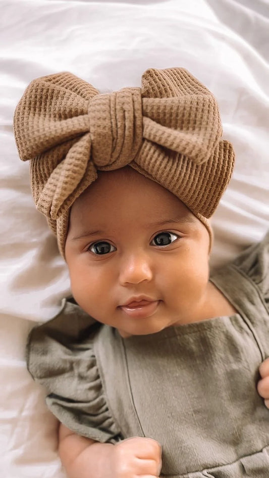 Petite + Co - Chunky Waffle Bow Headband - Tan