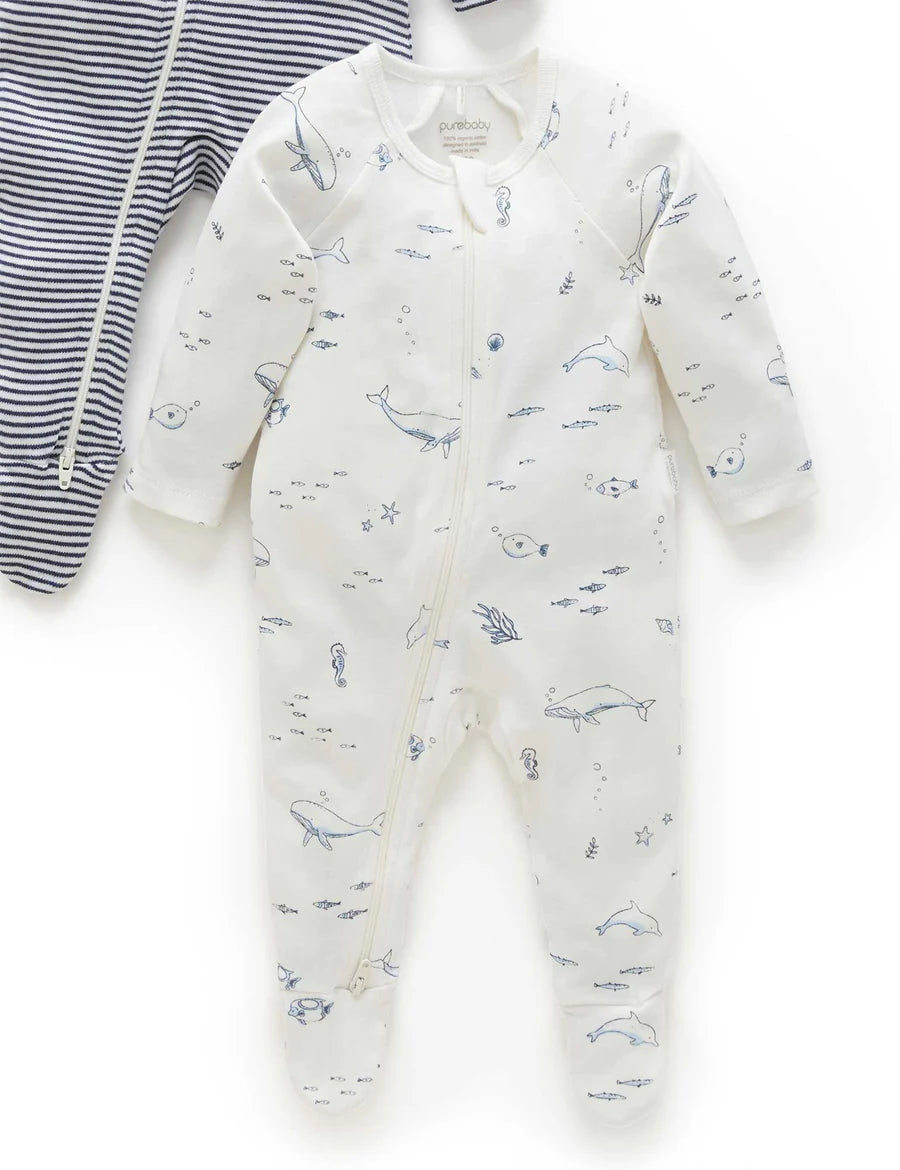 Purebaby - 2 Pack Zip Growsuit - Nautical