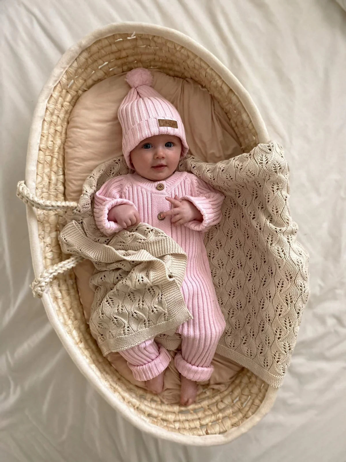 Little B's Nursery - Knitted Cotton Ribbed Romper - Pink