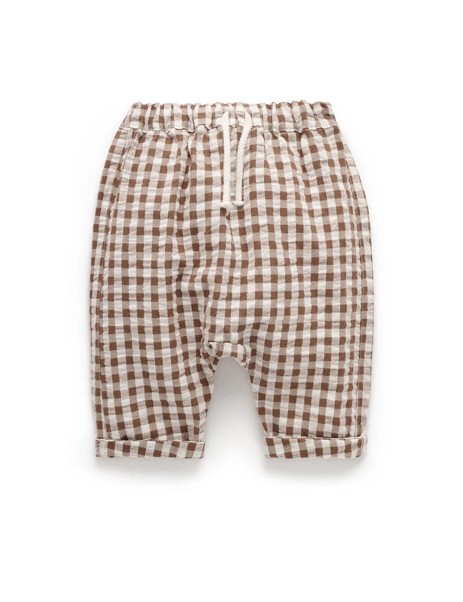 Purebaby - Slouchy Pants - Milk Choc Gingham