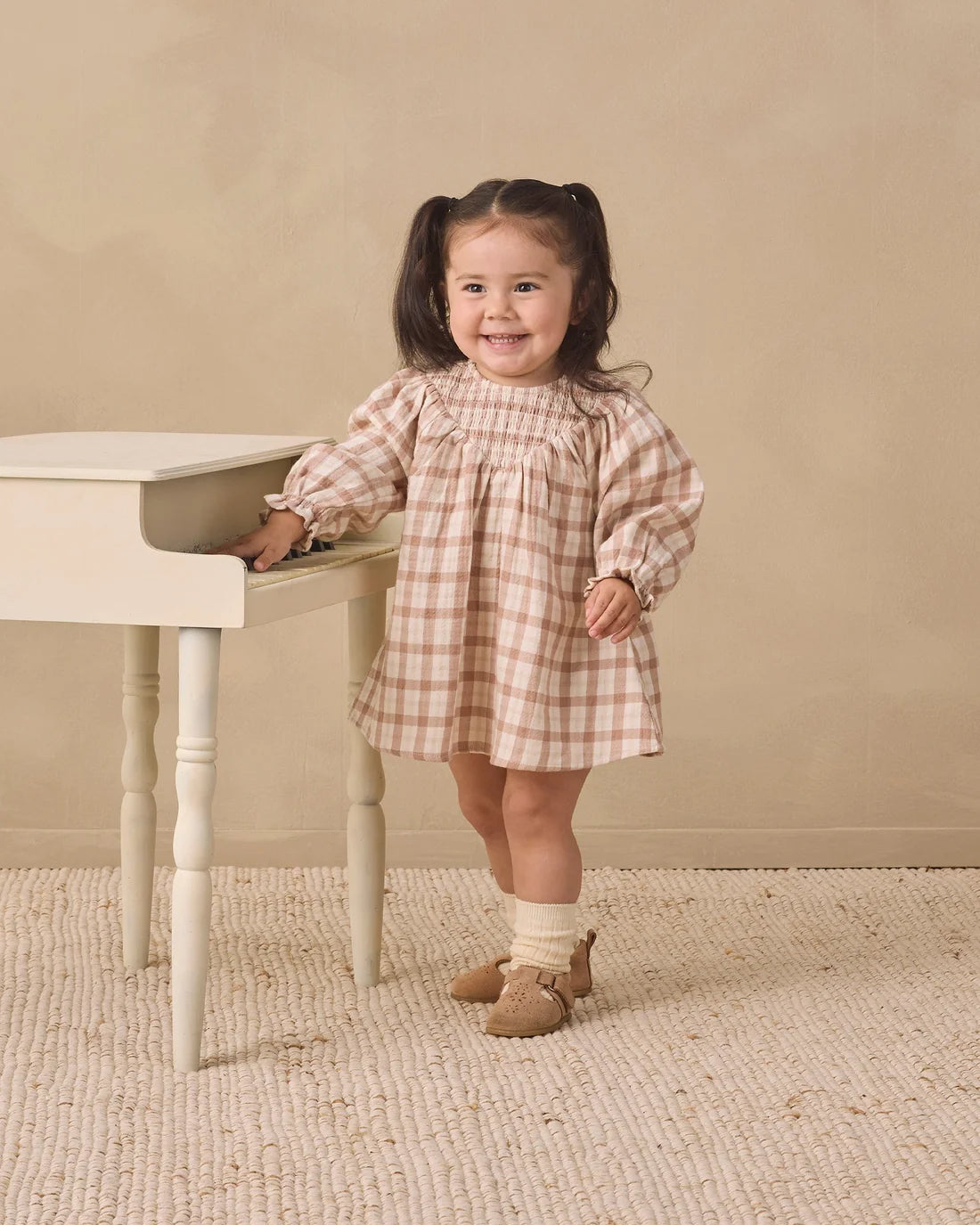 Quincy Mae - V Smocked Dress - Rustic Plaid