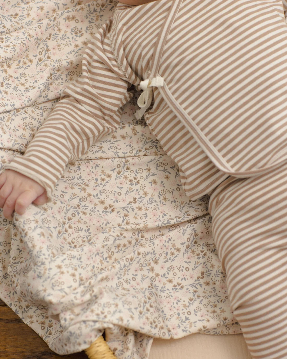 Quincy Mae - Wrap Top + Footed Pant Set - Almond Stripe